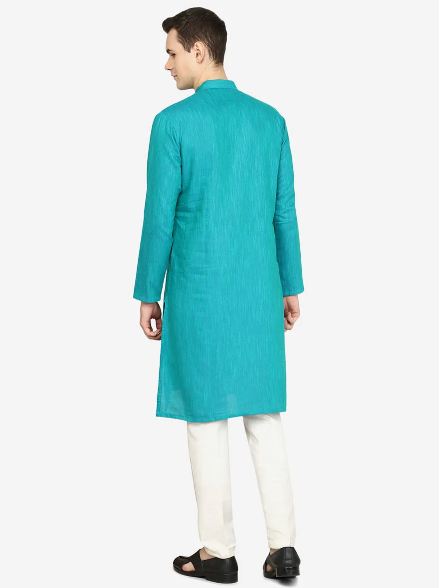 Peacock Green Printed Cotton blend Kurta | The Kurta Company