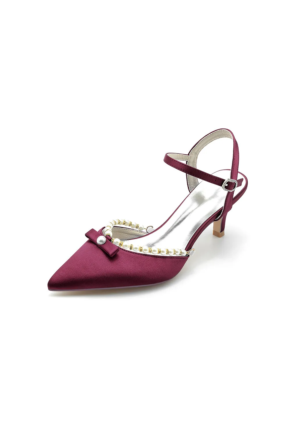 Pearl Satin Pointed Toe High Heels