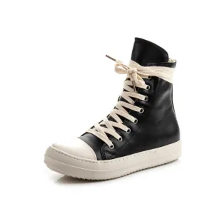 Rick Owens    Casual Fashion Leather Plush High-top Canvas Shoes