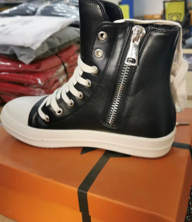 Rick Owens    Casual Fashion Leather Plush High-top Canvas Shoes