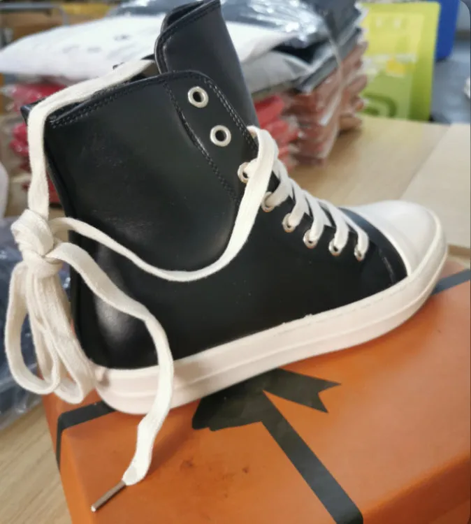 Rick Owens    Casual Fashion Leather Plush High-top Canvas Shoes