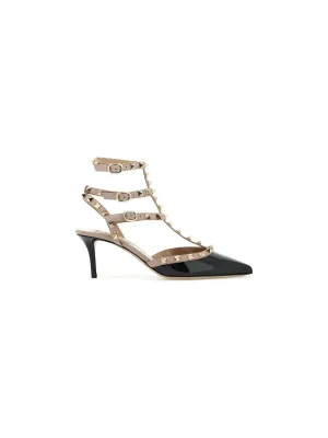 Rockstud Caged Leather Slingback Pumps