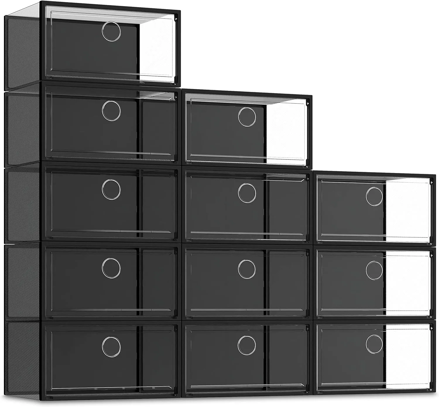 SEE SPRING X-Large 12 Pack Shoe Storage Box, Clear Plastic Stackable Shoe Organizer for Closet, Shoe Sneaker Containers Bins Holders Fit up to Size 13 (Black)