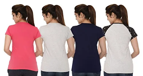 SHAUN Women T-Shirt (105WPtedN4XNPA44_Multicolored_XL_Pack of 4)