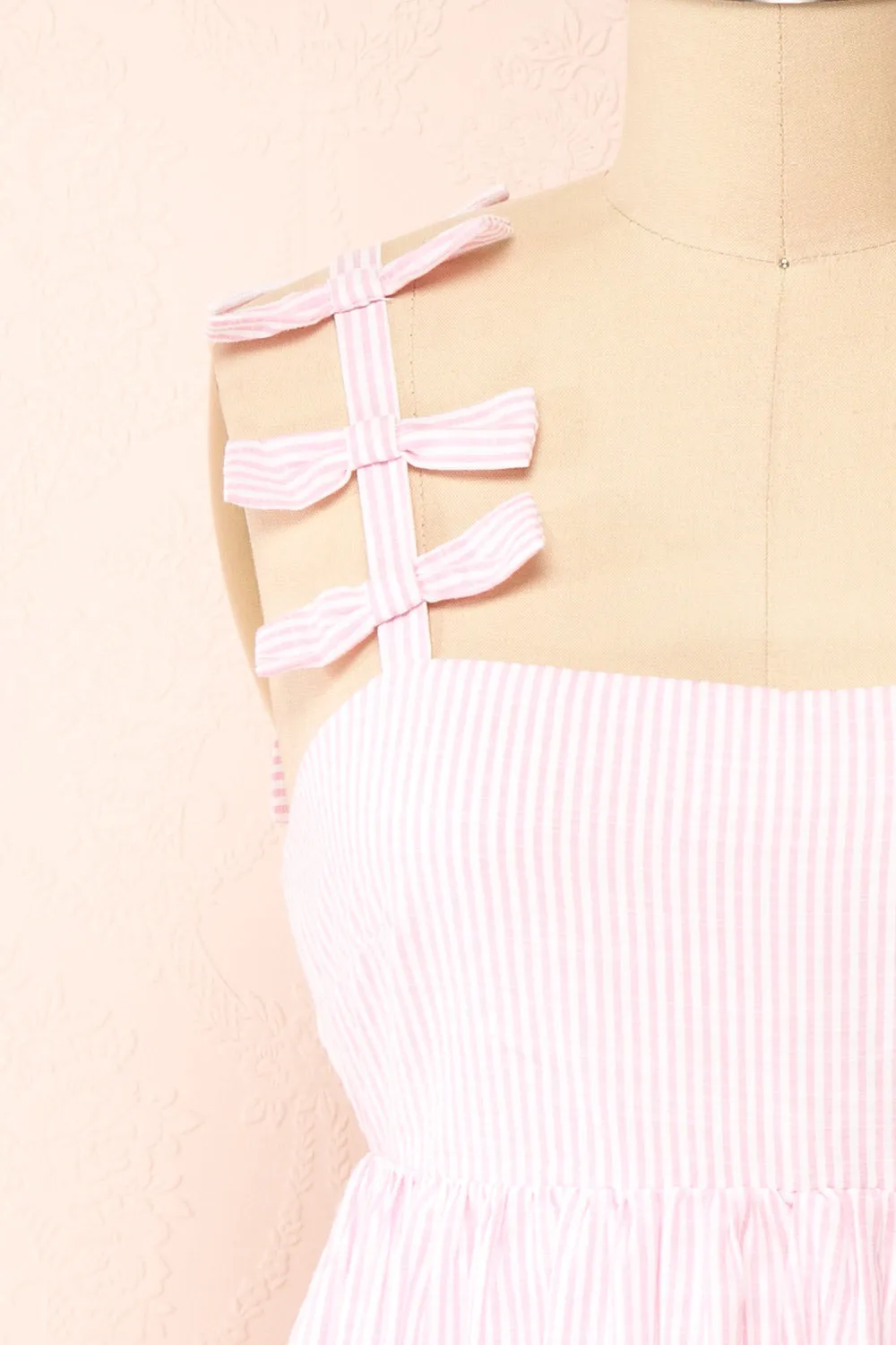 Siva | Striped Short Dress w/ Bow Straps