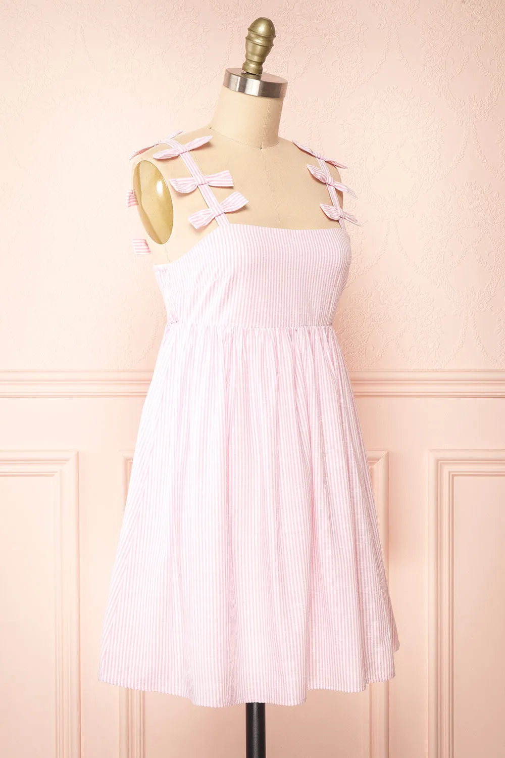 Siva | Striped Short Dress w/ Bow Straps