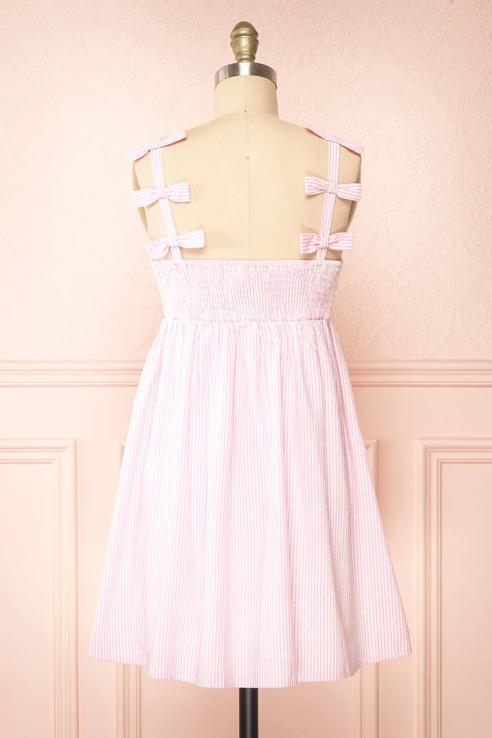Siva | Striped Short Dress w/ Bow Straps