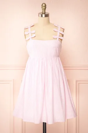 Siva | Striped Short Dress w/ Bow Straps