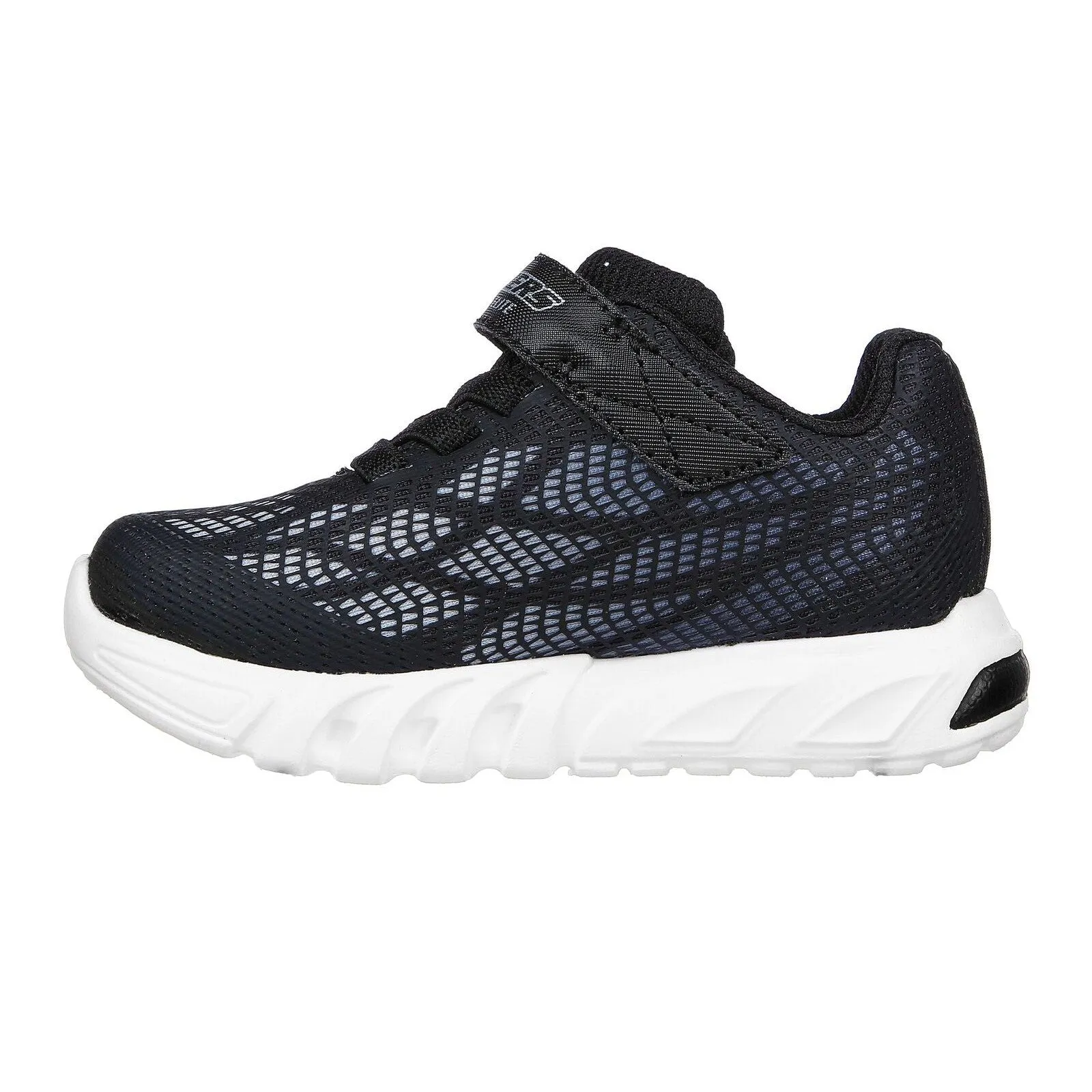 Skechers 400137N Flex Glow Elite Vorlo Boys Black And Silver Synthetic Touch Fastening Trainers