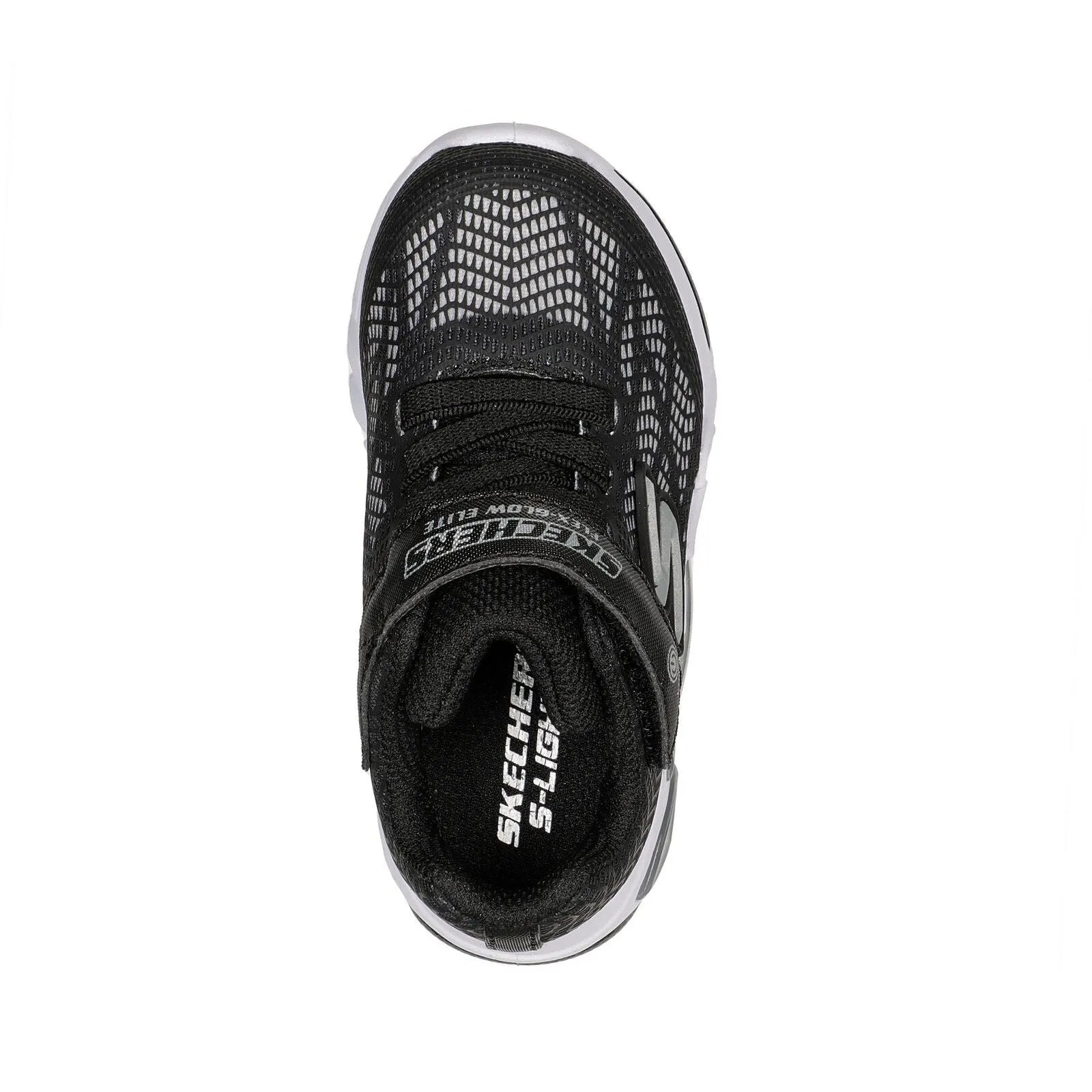 Skechers 400137N Flex Glow Elite Vorlo Boys Black And Silver Synthetic Touch Fastening Trainers