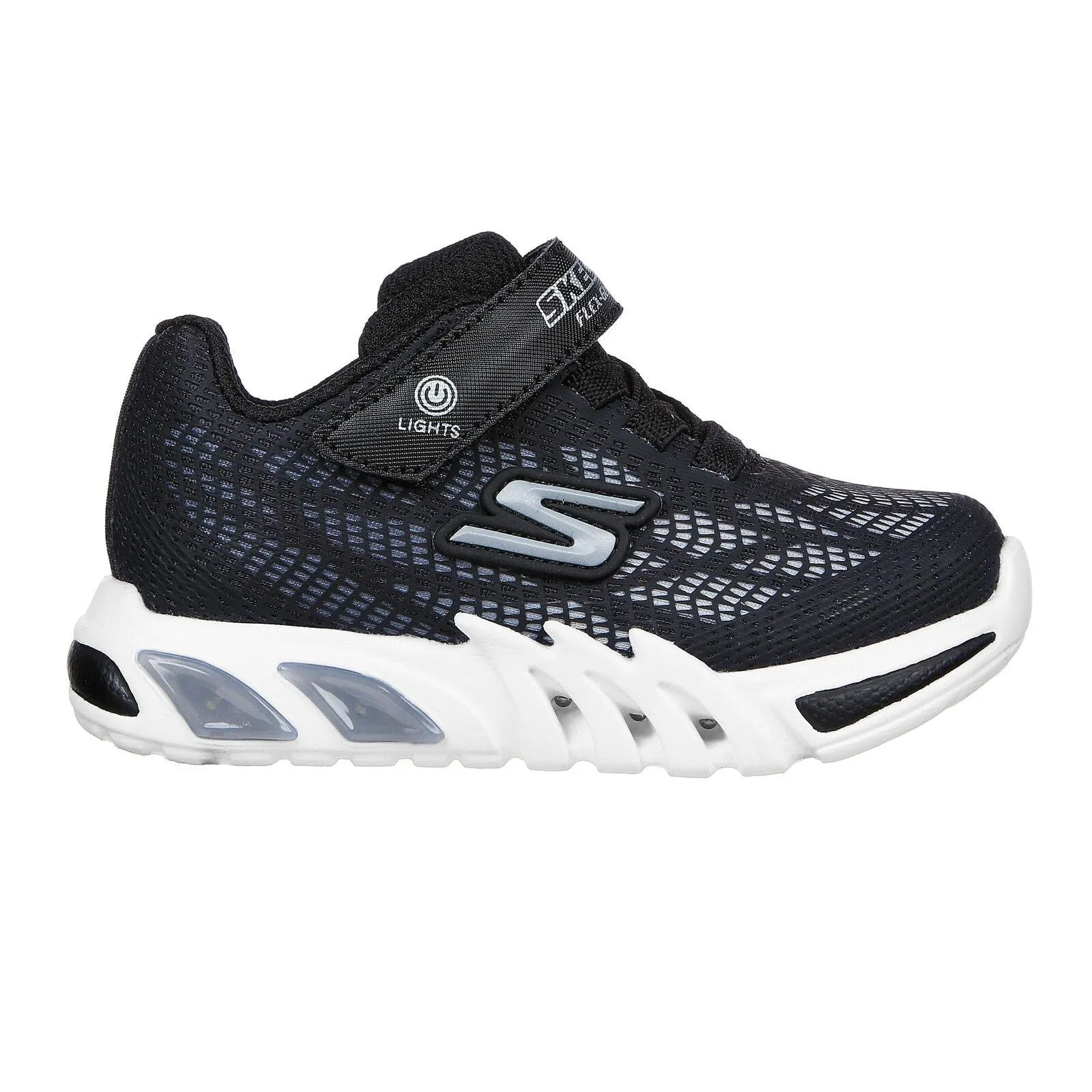 Skechers 400137N Flex Glow Elite Vorlo Boys Black And Silver Synthetic Touch Fastening Trainers