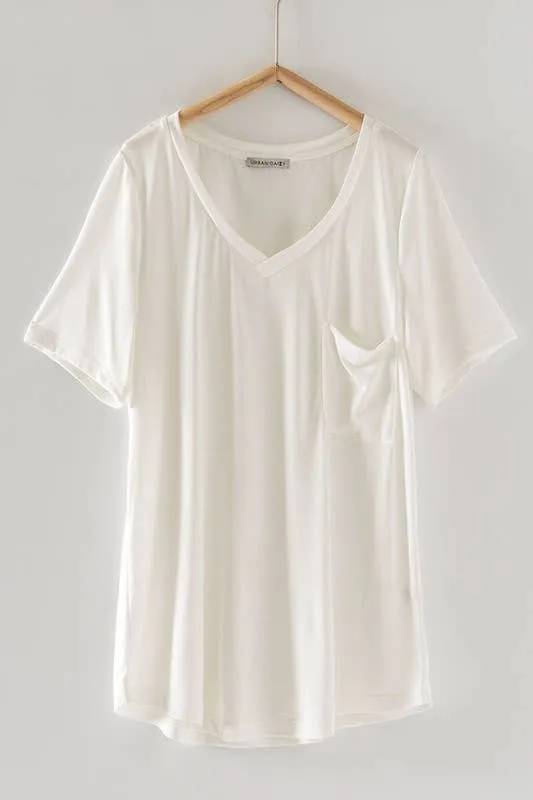Solid V-Neck Basic Pocket Tee