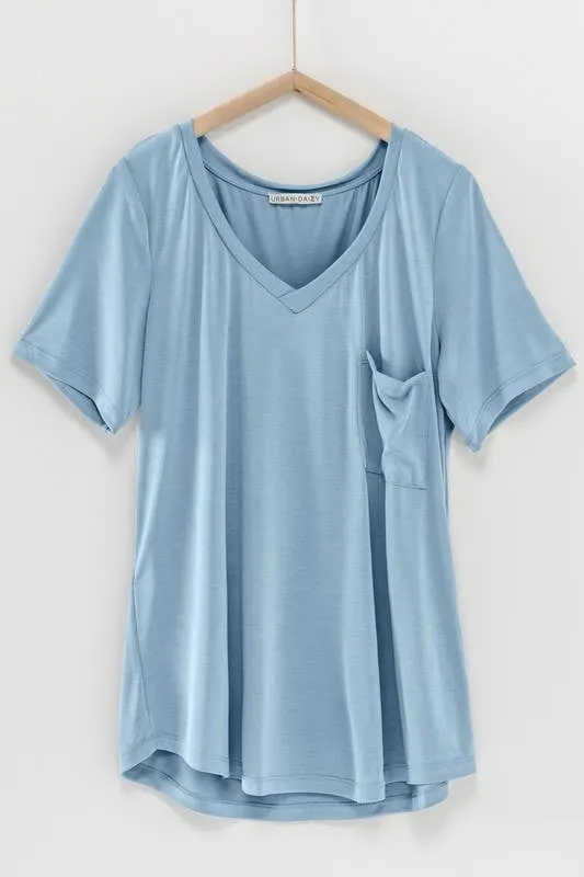 Solid V-Neck Basic Pocket Tee