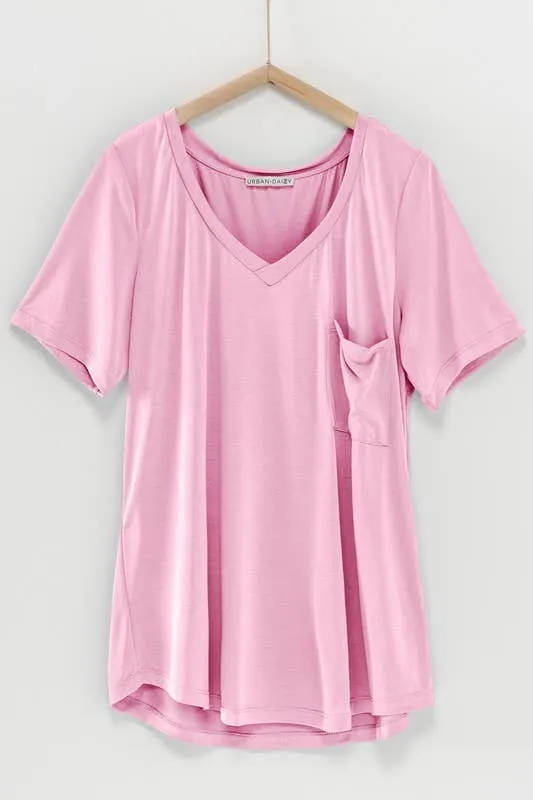 Solid V-Neck Basic Pocket Tee