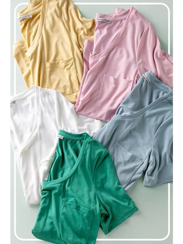 Solid V-Neck Basic Pocket Tee