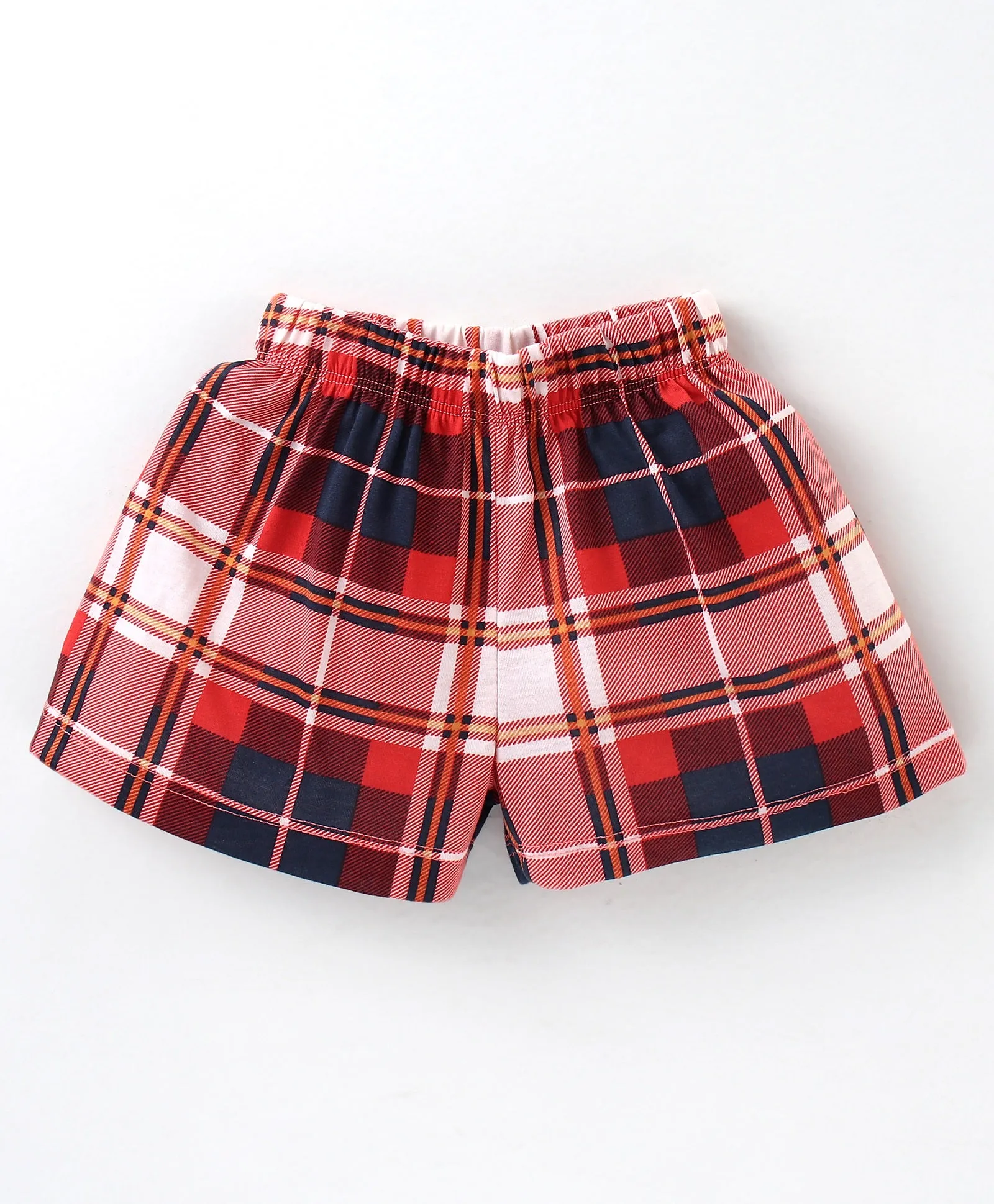 Solid V shape Frill Top Checkered Short Set