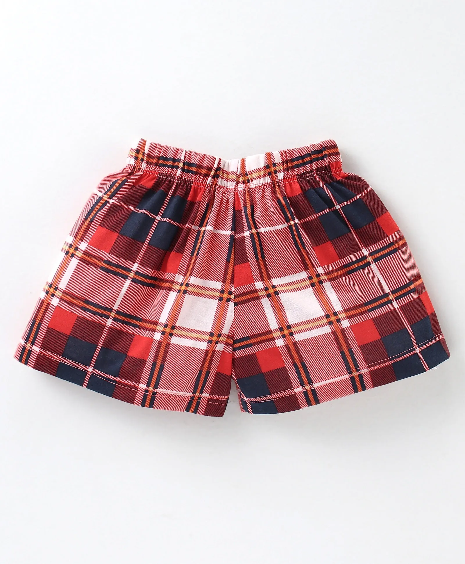 Solid V shape Frill Top Checkered Short Set