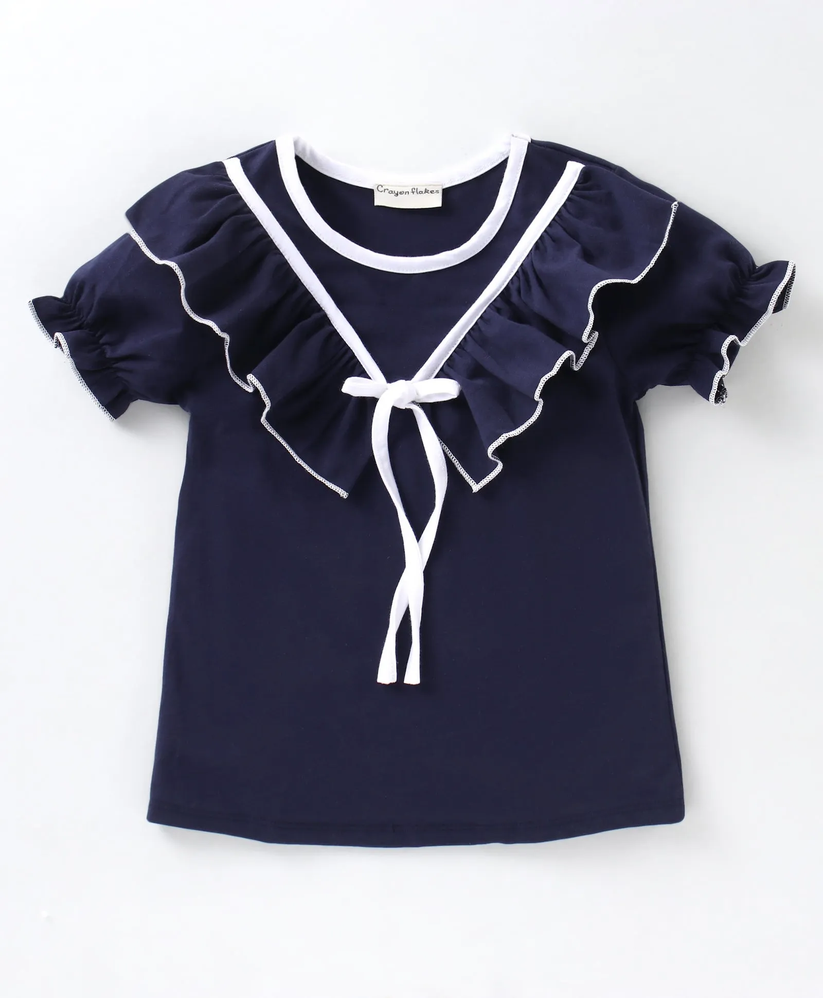 Solid V shape Frill Top Checkered Short Set