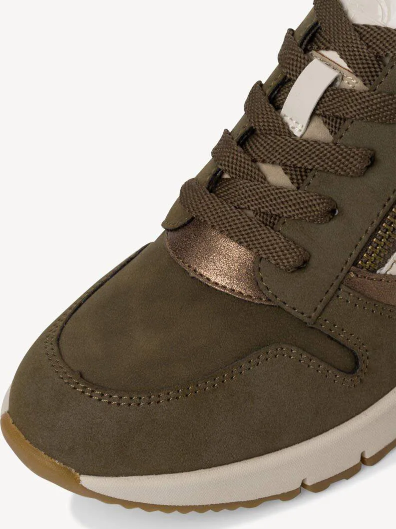 Tamaris Olive Combo Wedge Lace & Zip Up Trainer