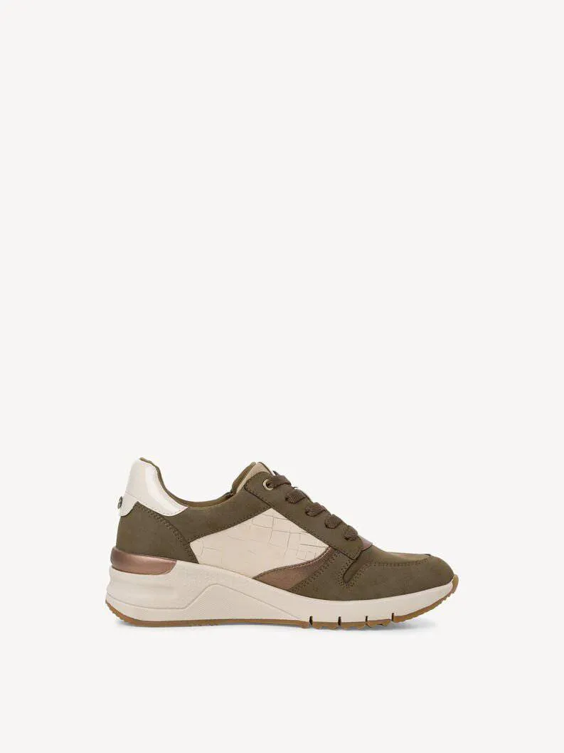 Tamaris Olive Combo Wedge Lace & Zip Up Trainer