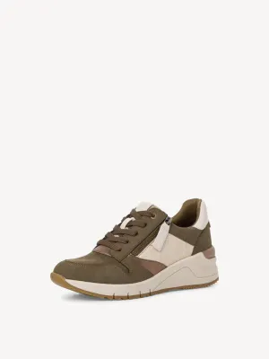 Tamaris Olive Combo Wedge Lace & Zip Up Trainer