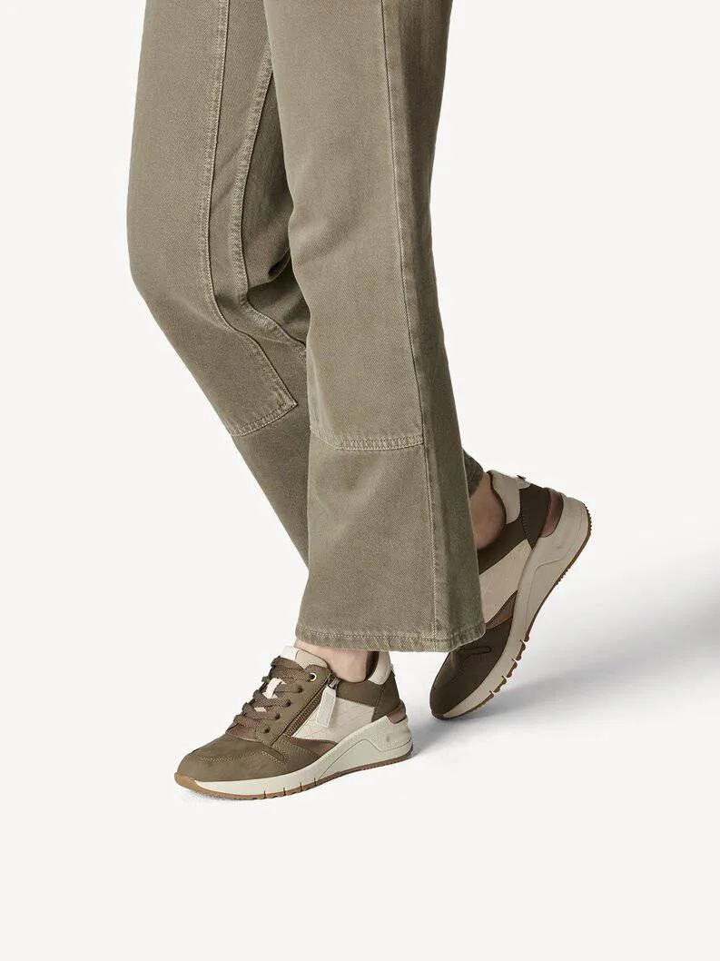 Tamaris Olive Combo Wedge Lace & Zip Up Trainer