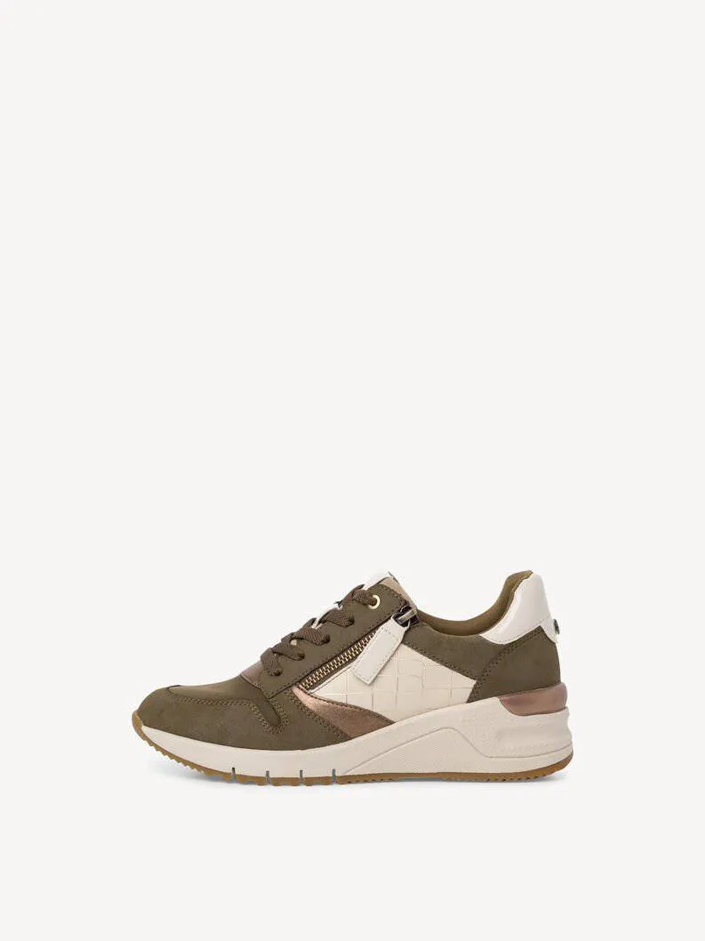 Tamaris Olive Combo Wedge Lace & Zip Up Trainer