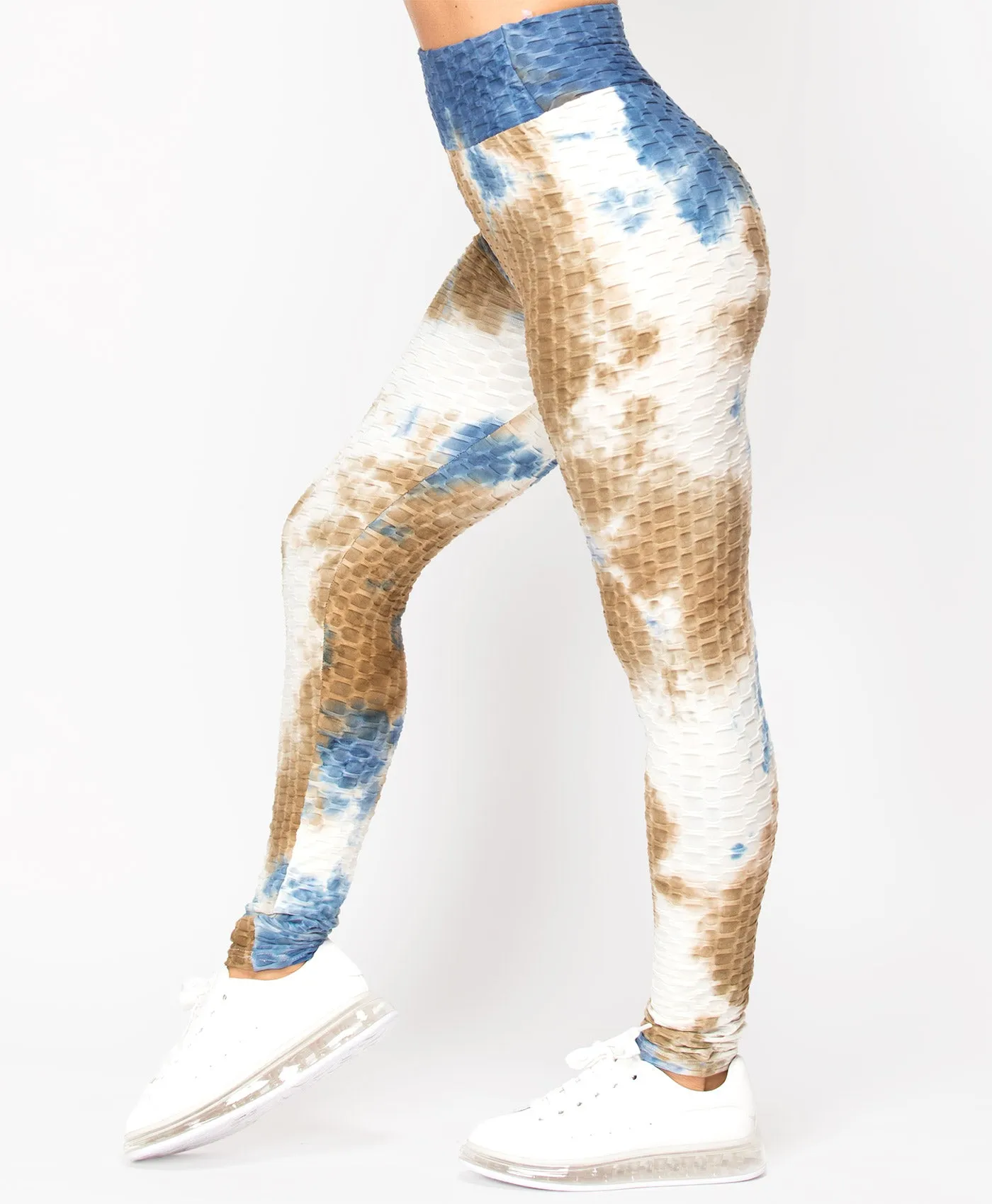 Tie Dye Waffle Textured Active Wear Leggings