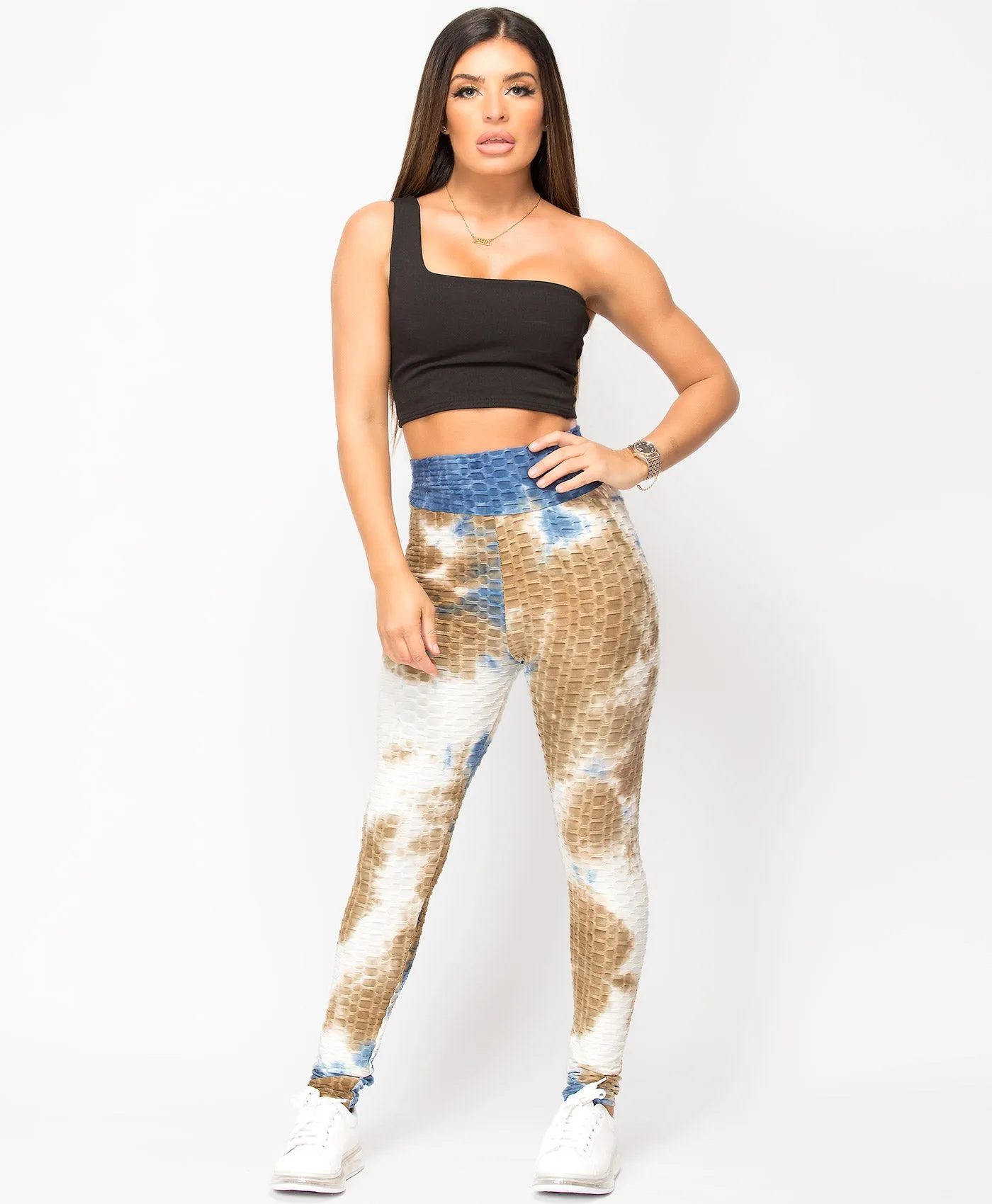 Tie Dye Waffle Textured Active Wear Leggings