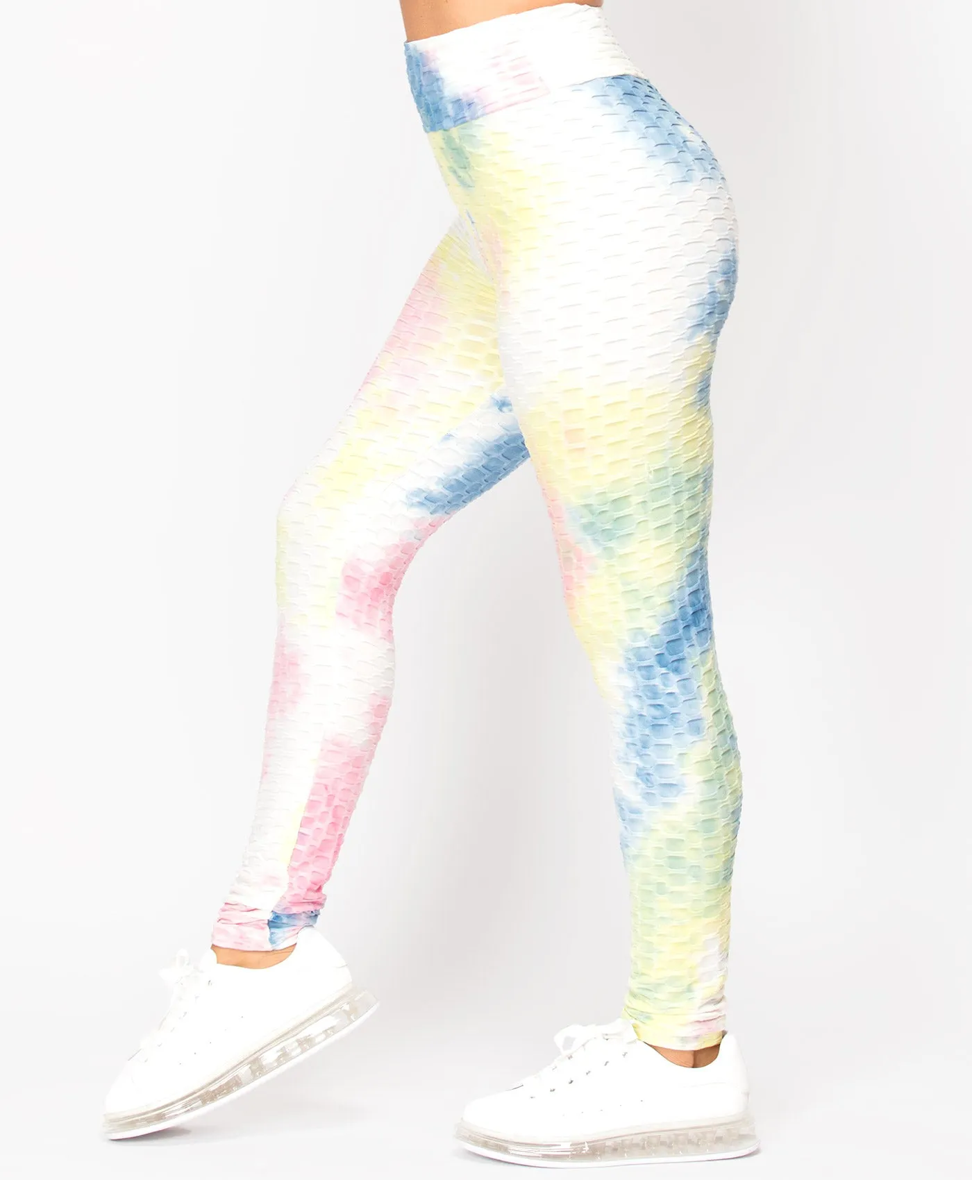 Tie Dye Waffle Textured Active Wear Leggings