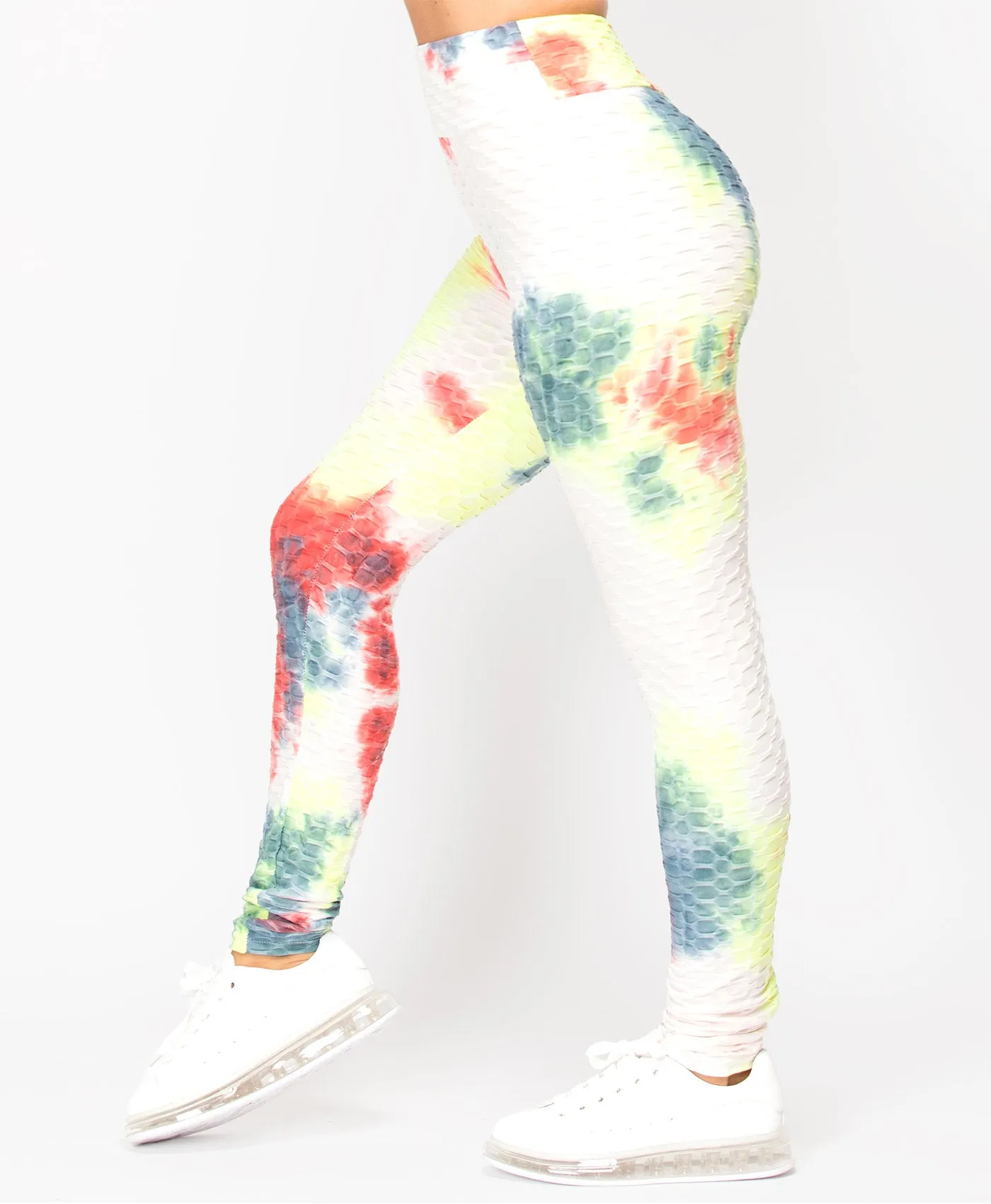 Tie Dye Waffle Textured Active Wear Leggings