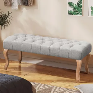 timeless Rectangular Corduroy Upholstered Tufted Bedroom Bench, Gray