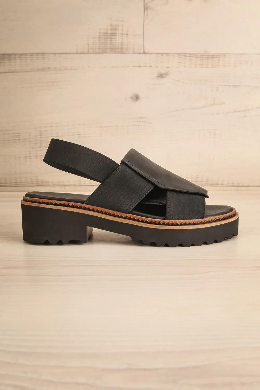 Turvey | Black Leather Open-Toe Sandals