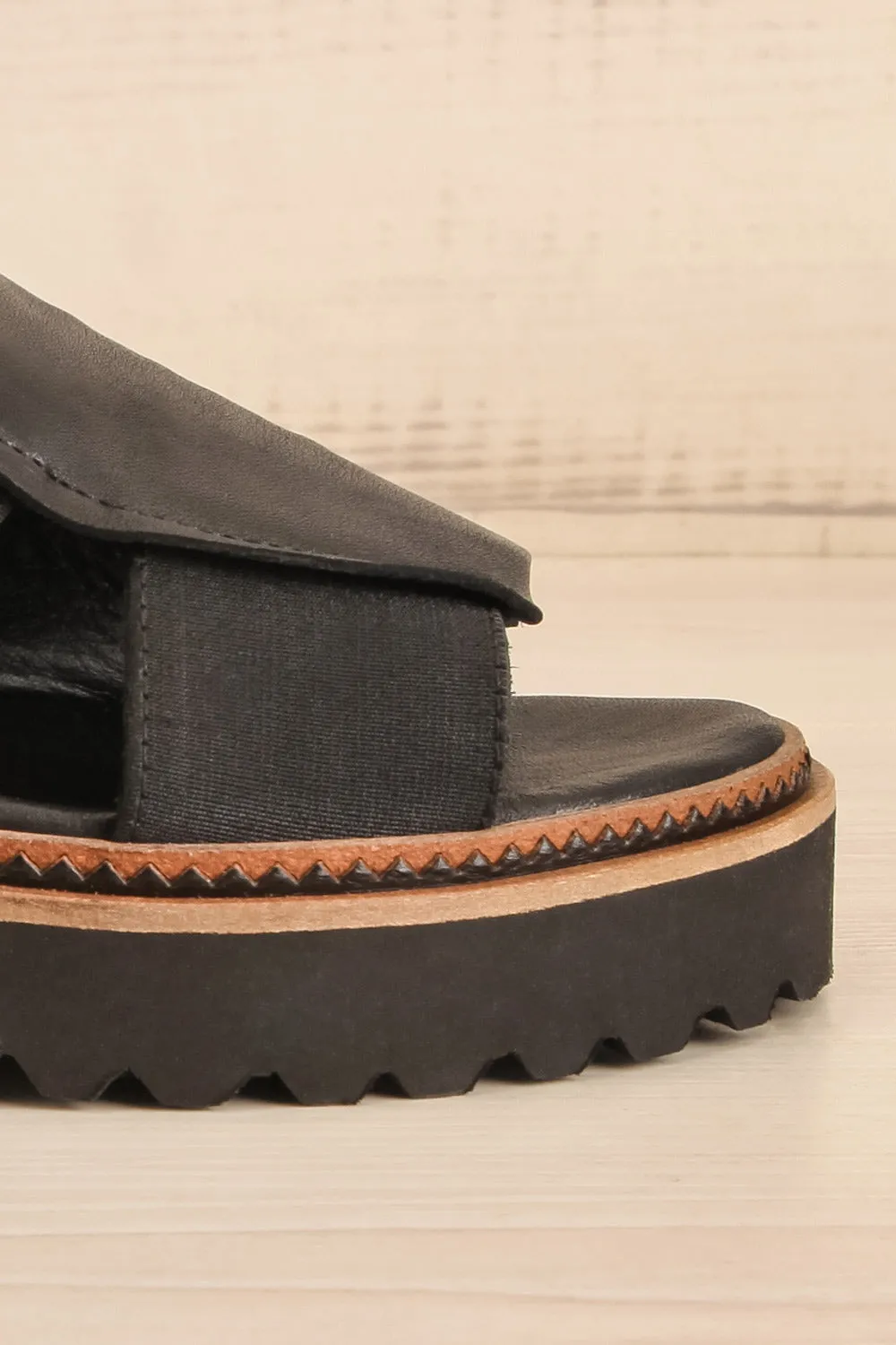 Turvey | Black Leather Open-Toe Sandals