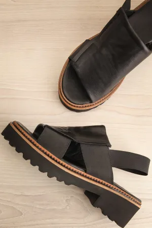 Turvey | Black Leather Open-Toe Sandals