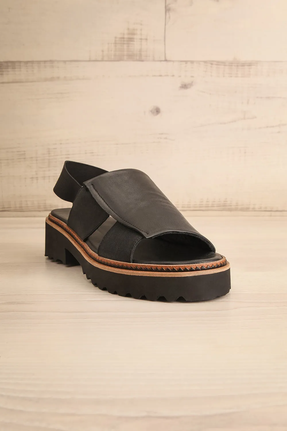 Turvey | Black Leather Open-Toe Sandals