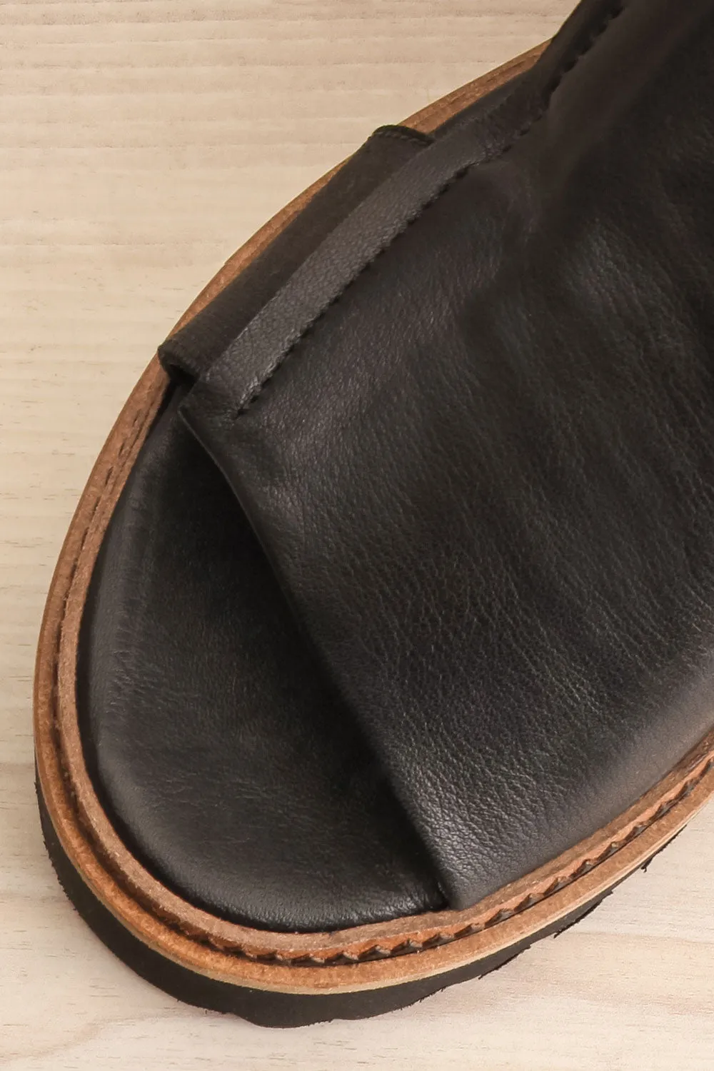Turvey | Black Leather Open-Toe Sandals