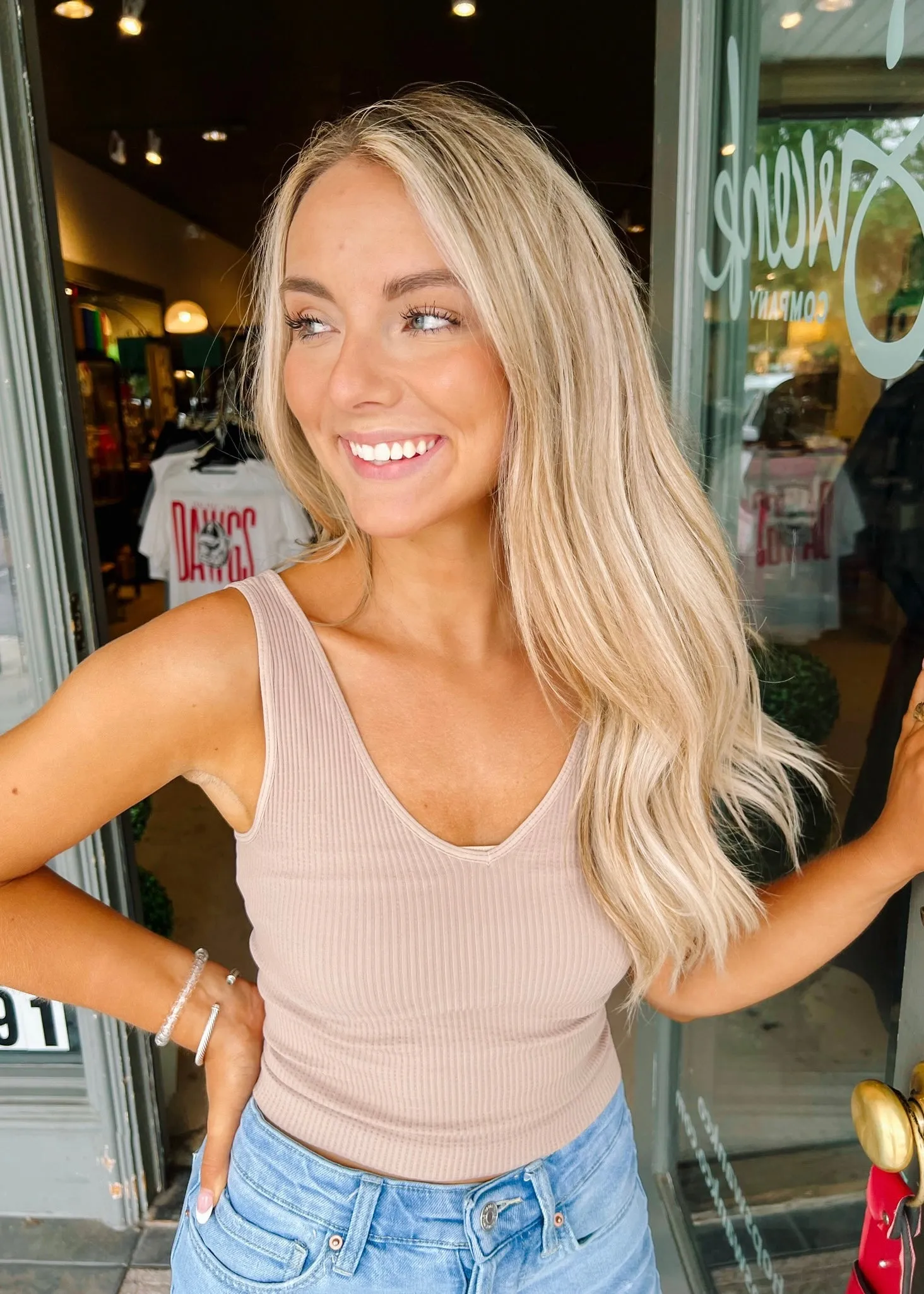 V Neck Ribbed Crop Top