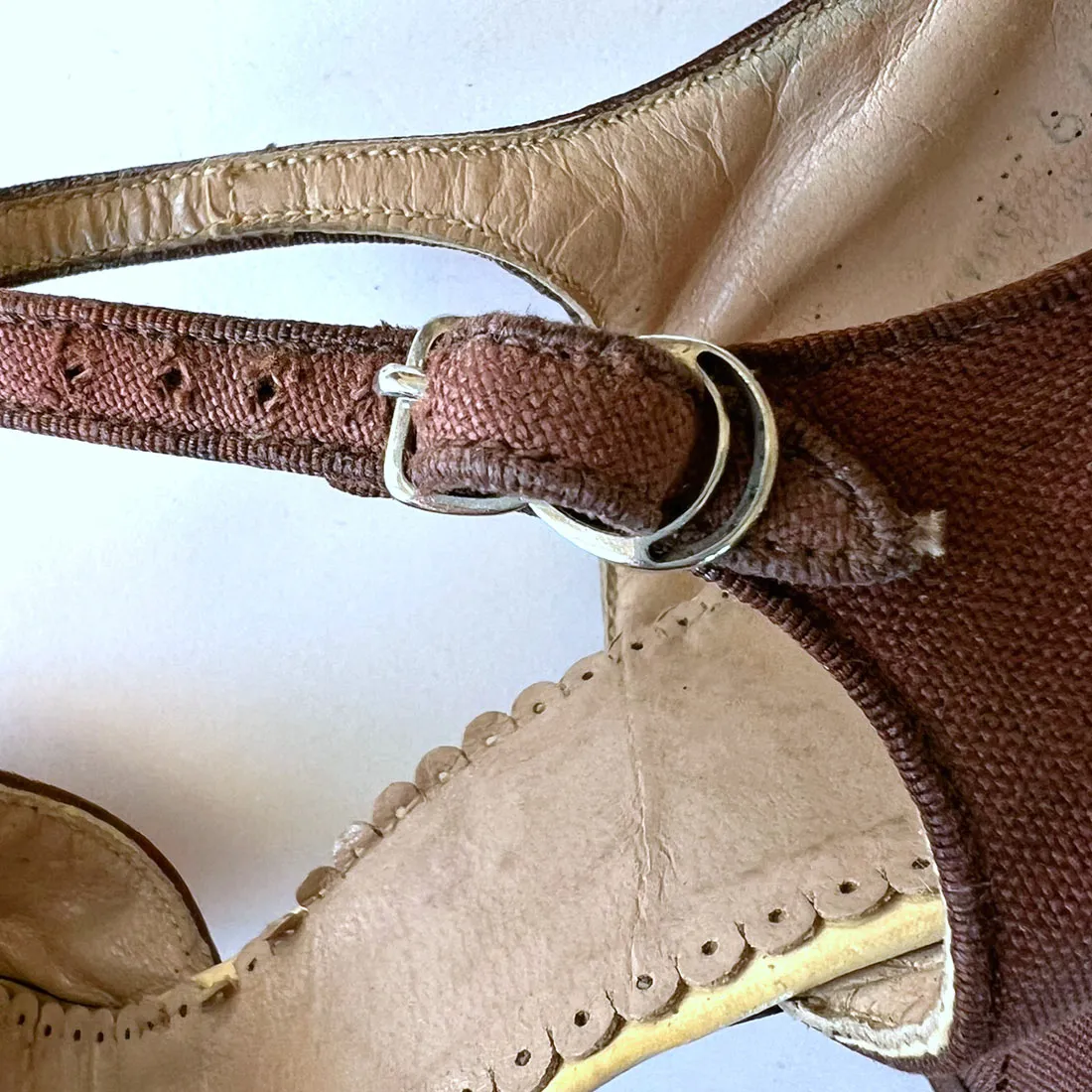 Vintage 20s T-strap Heels Strappy Daytime Flapper Shoes Brown Frederick & Nelson VFG