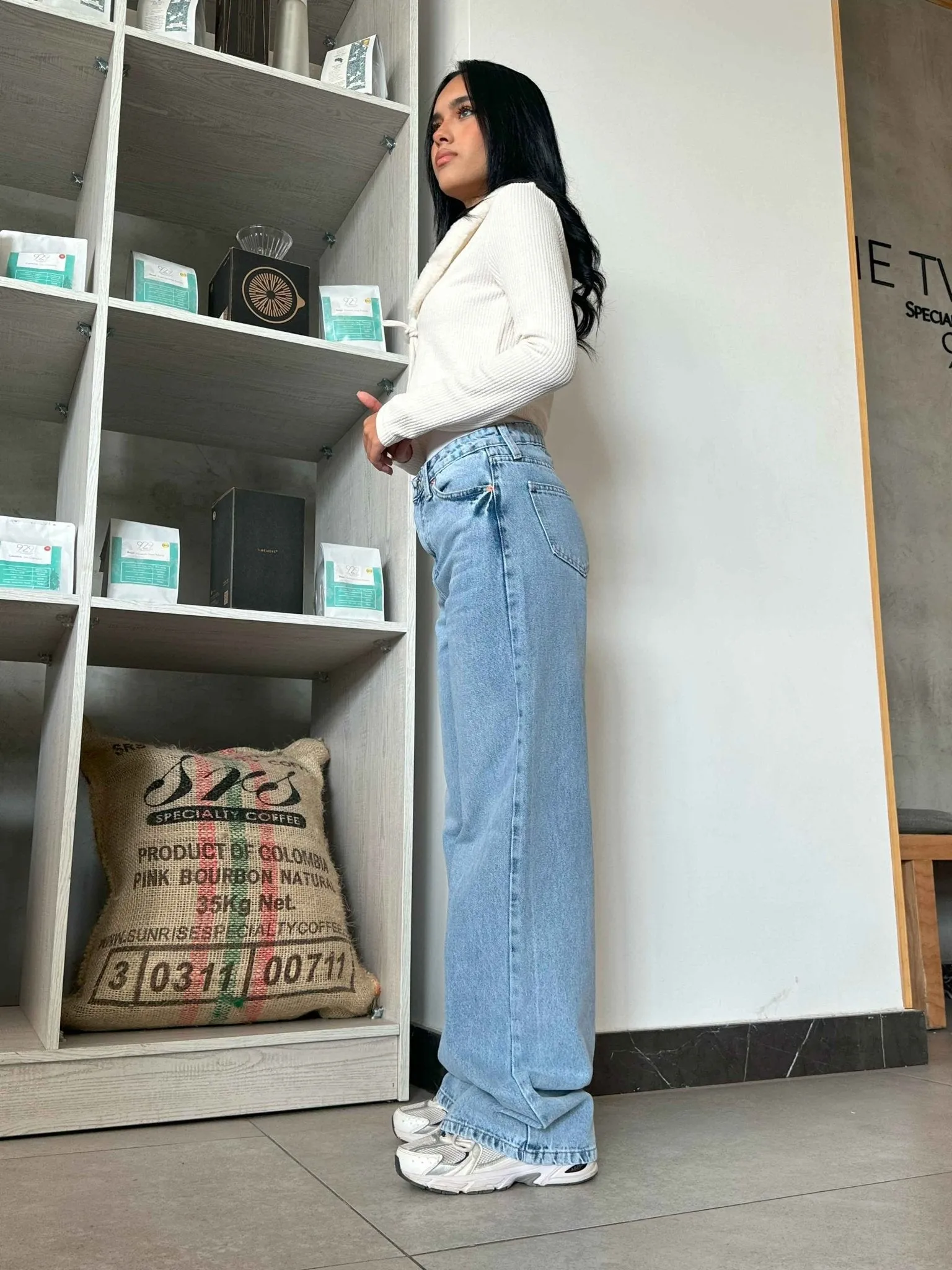 Wide Leg - Soft Iced Blue Wash Jeans.