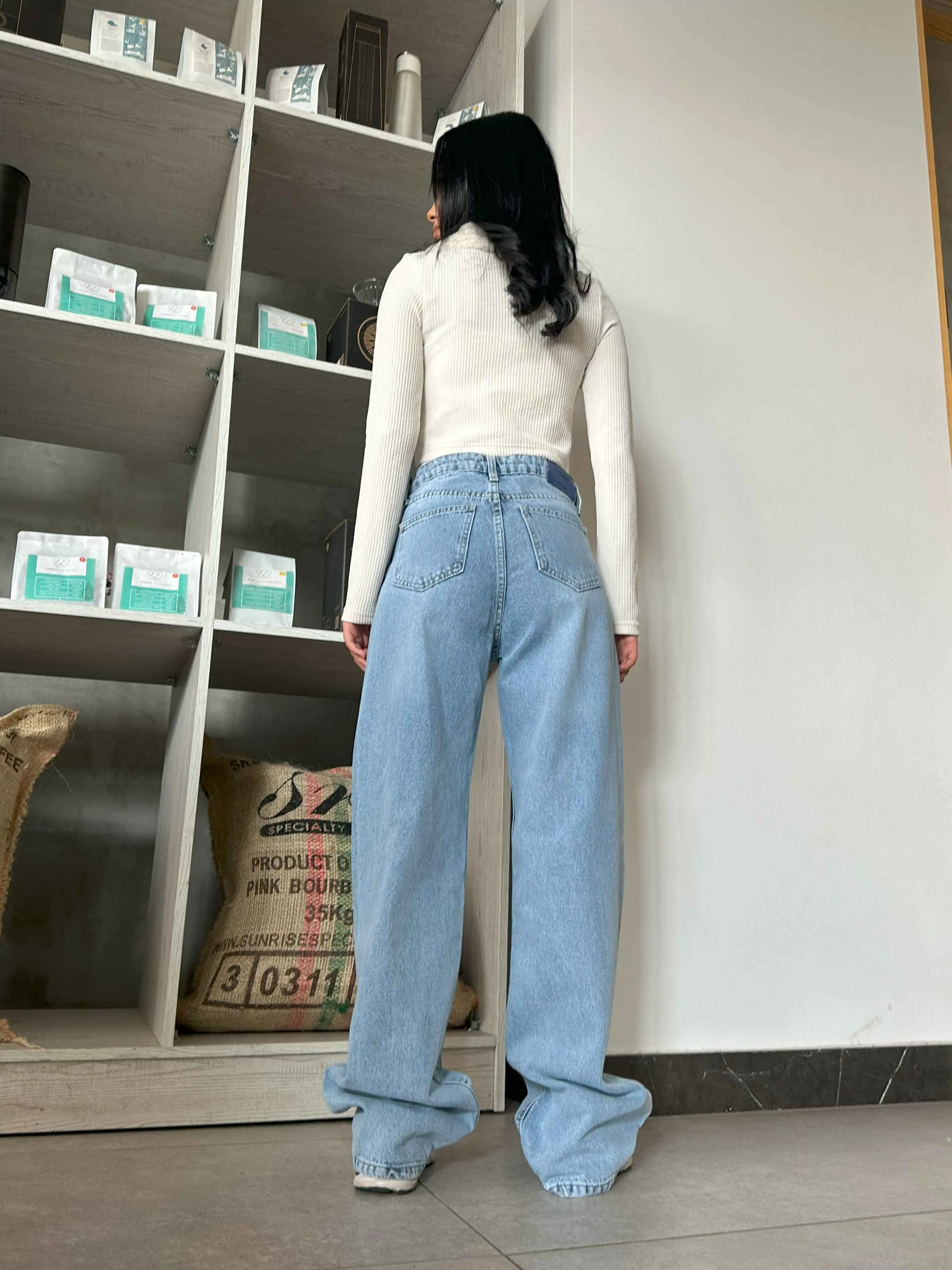 Wide Leg - Soft Iced Blue Wash Jeans.