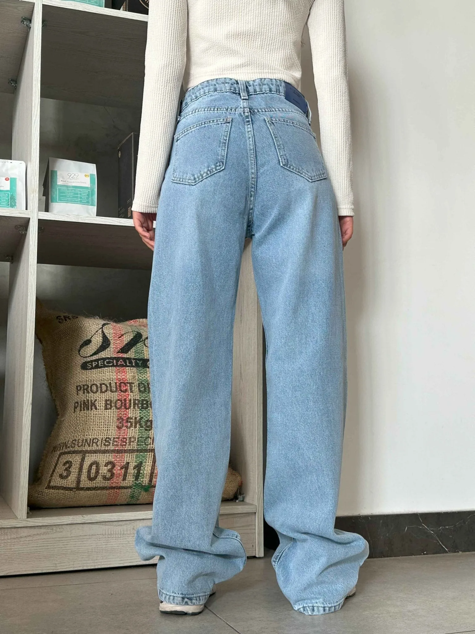Wide Leg - Soft Iced Blue Wash Jeans.