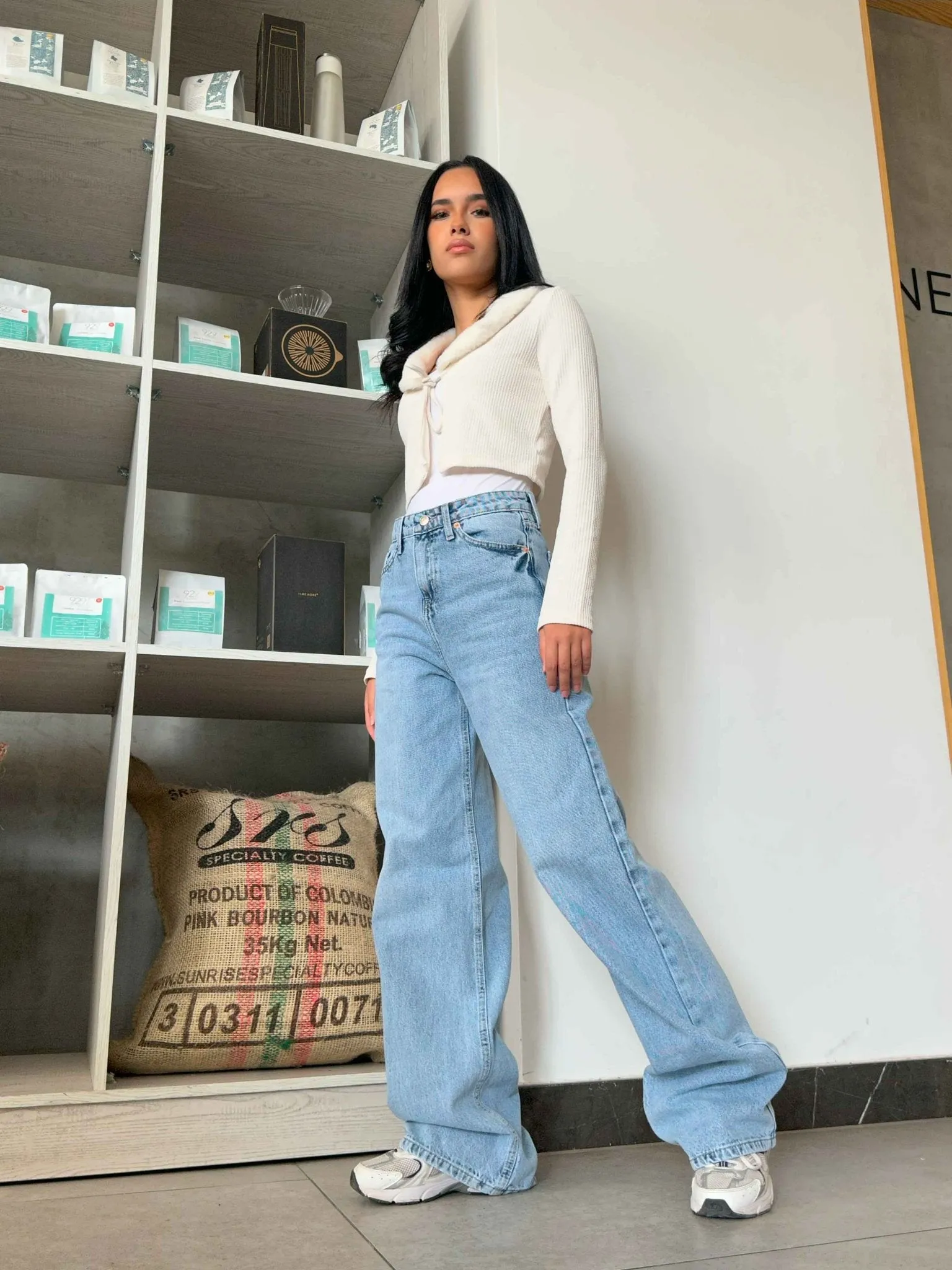 Wide Leg - Soft Iced Blue Wash Jeans.