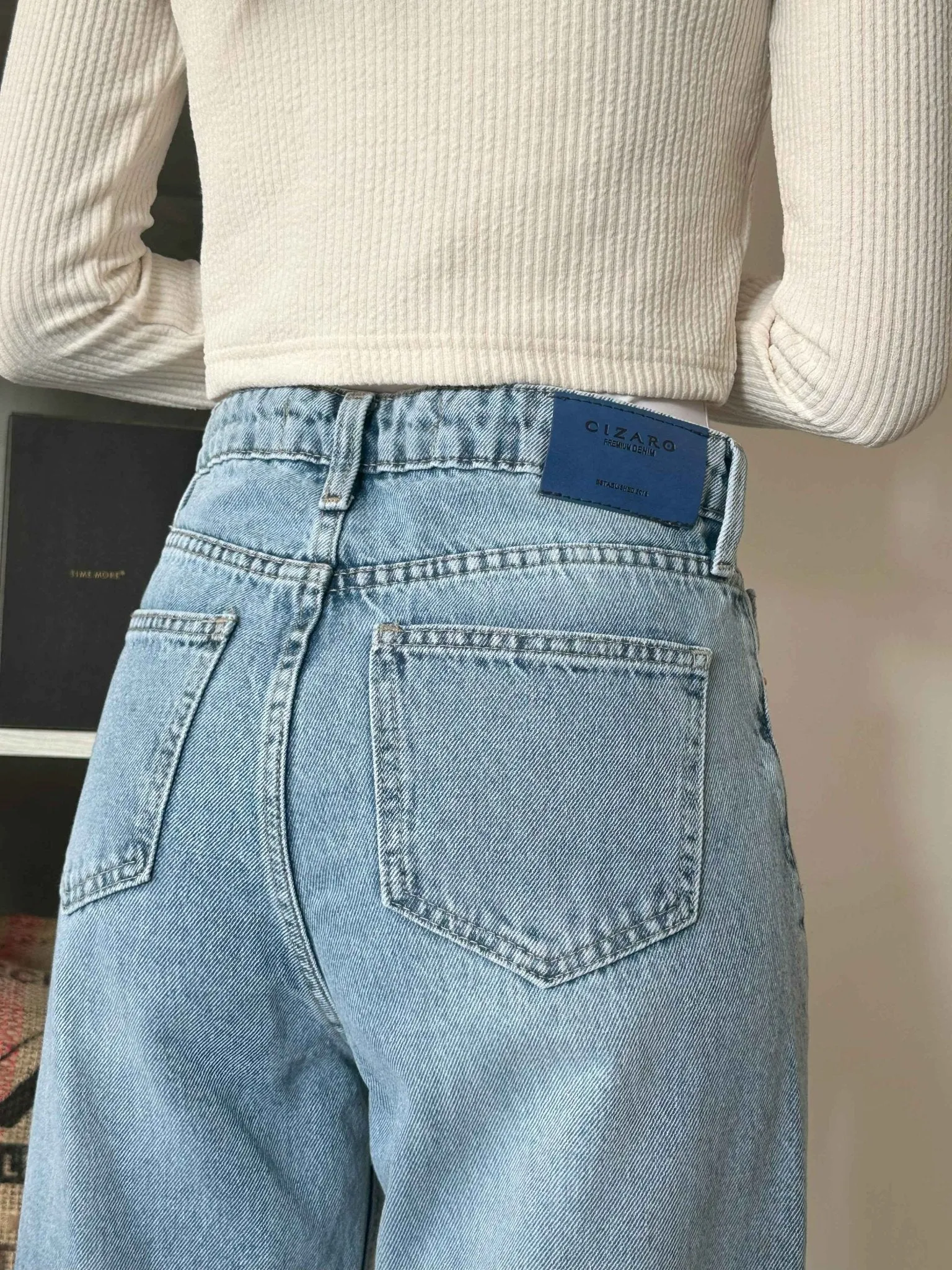 Wide Leg - Soft Iced Blue Wash Jeans.