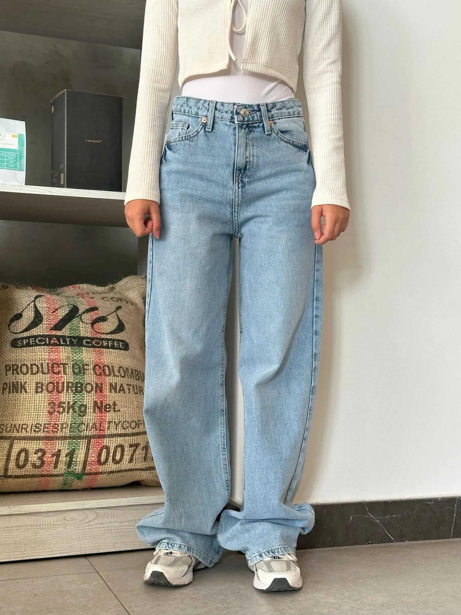 Wide Leg - Soft Iced Blue Wash Jeans.