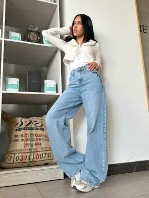 Wide Leg - Soft Iced Blue Wash Jeans.