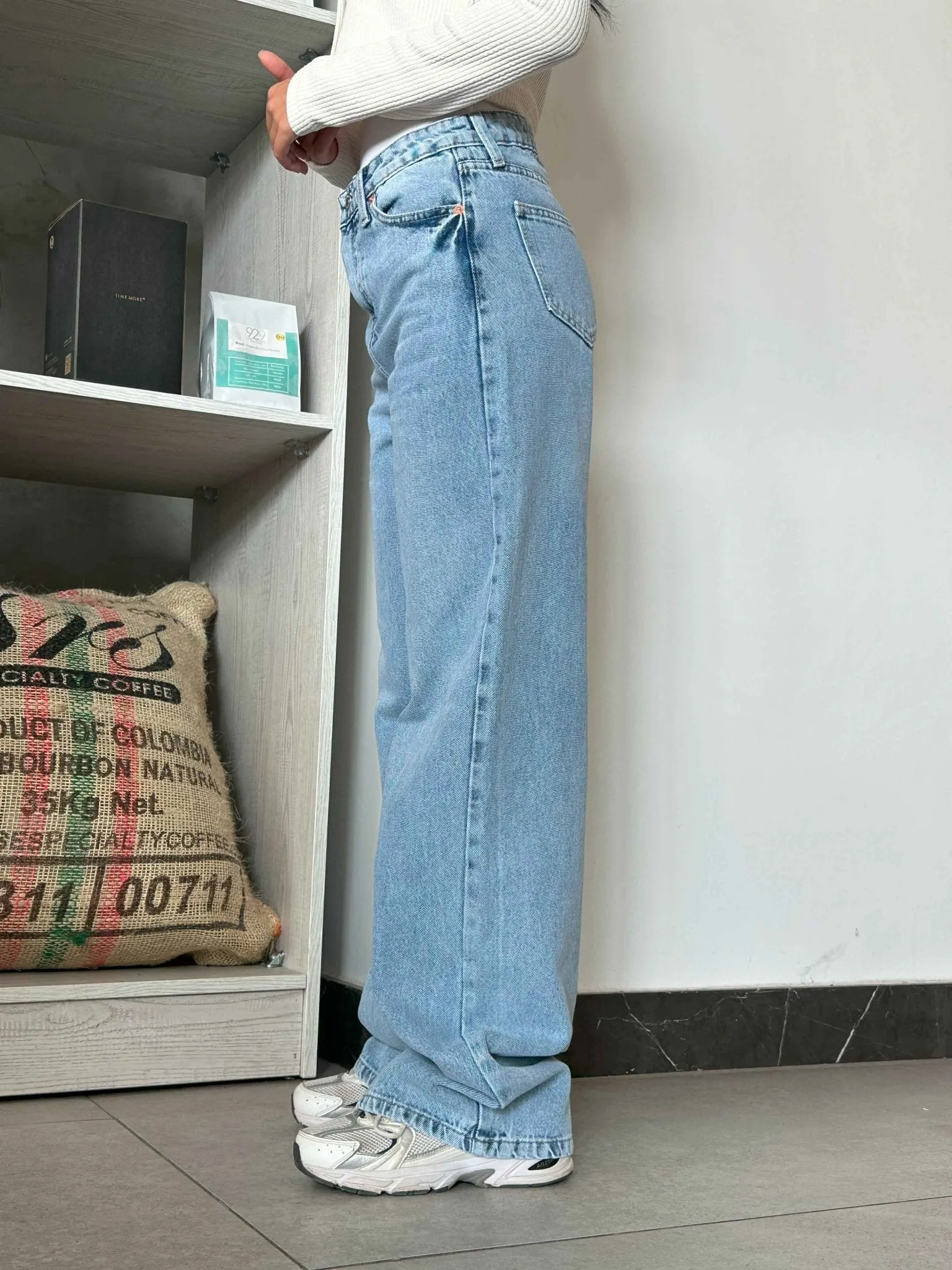 Wide Leg - Soft Iced Blue Wash Jeans.