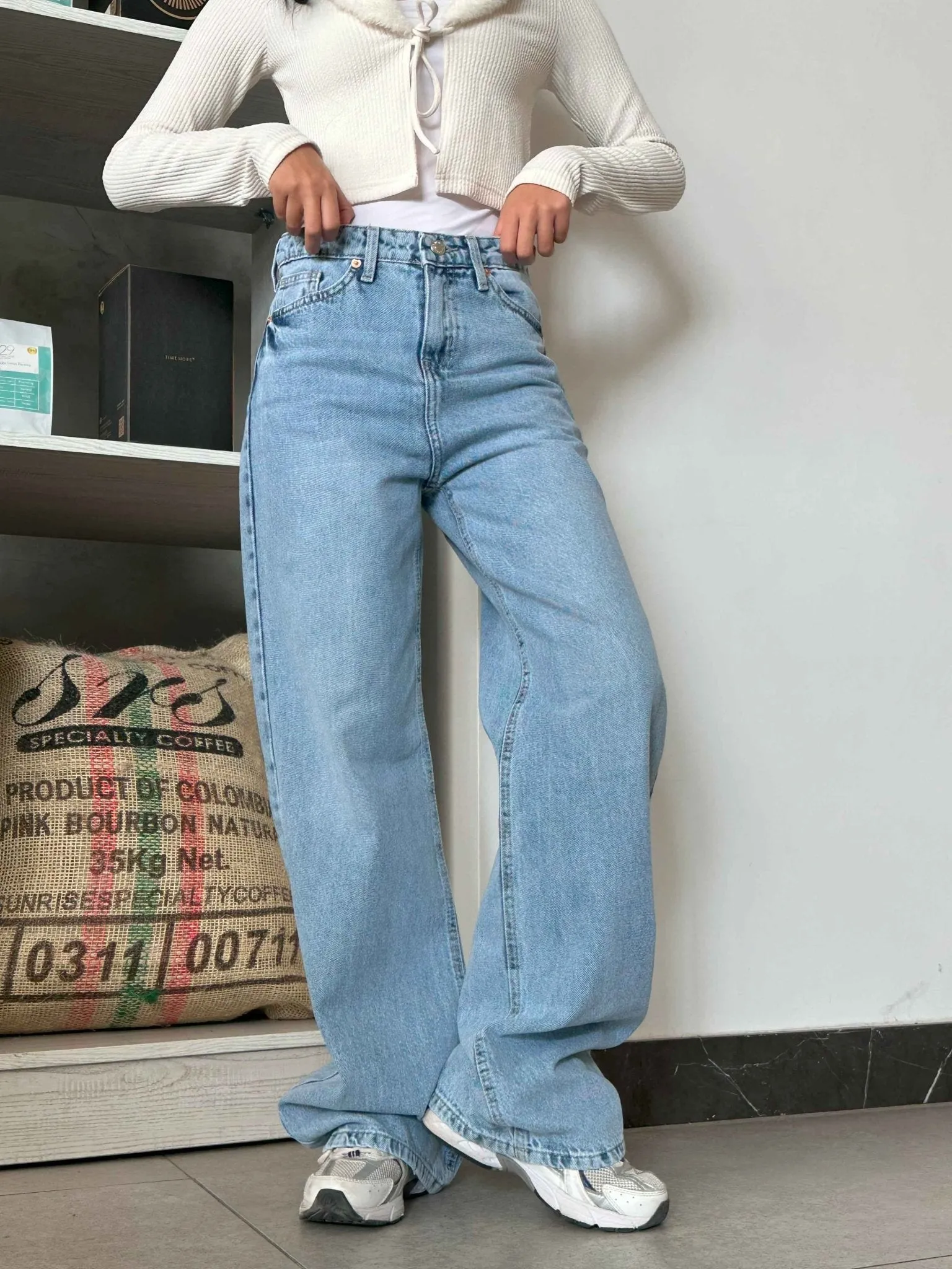 Wide Leg - Soft Iced Blue Wash Jeans.