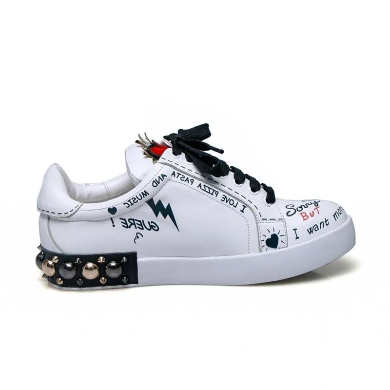 Women Flat Heels Genuine Leather Lace Up Rivets Cow Leather Comfortable Shoes