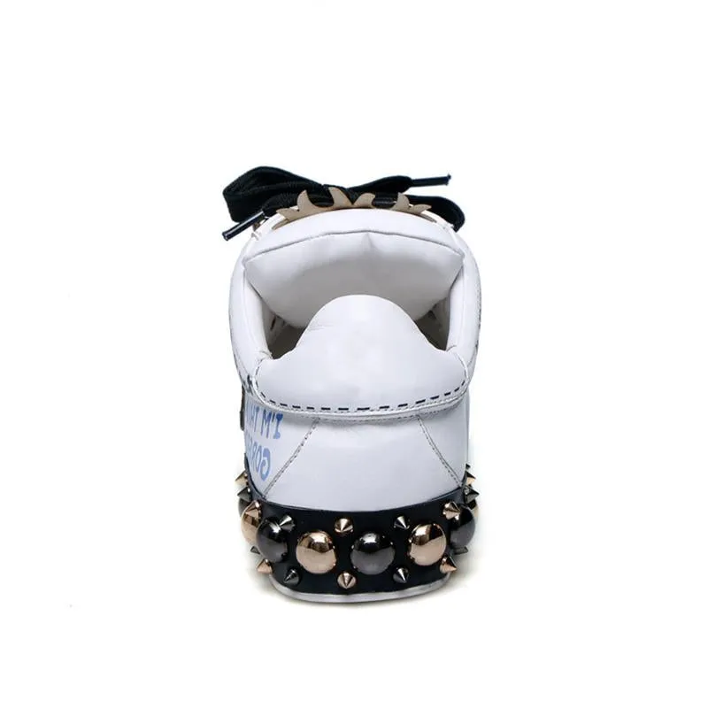 Women Flat Heels Genuine Leather Lace Up Rivets Cow Leather Comfortable Shoes
